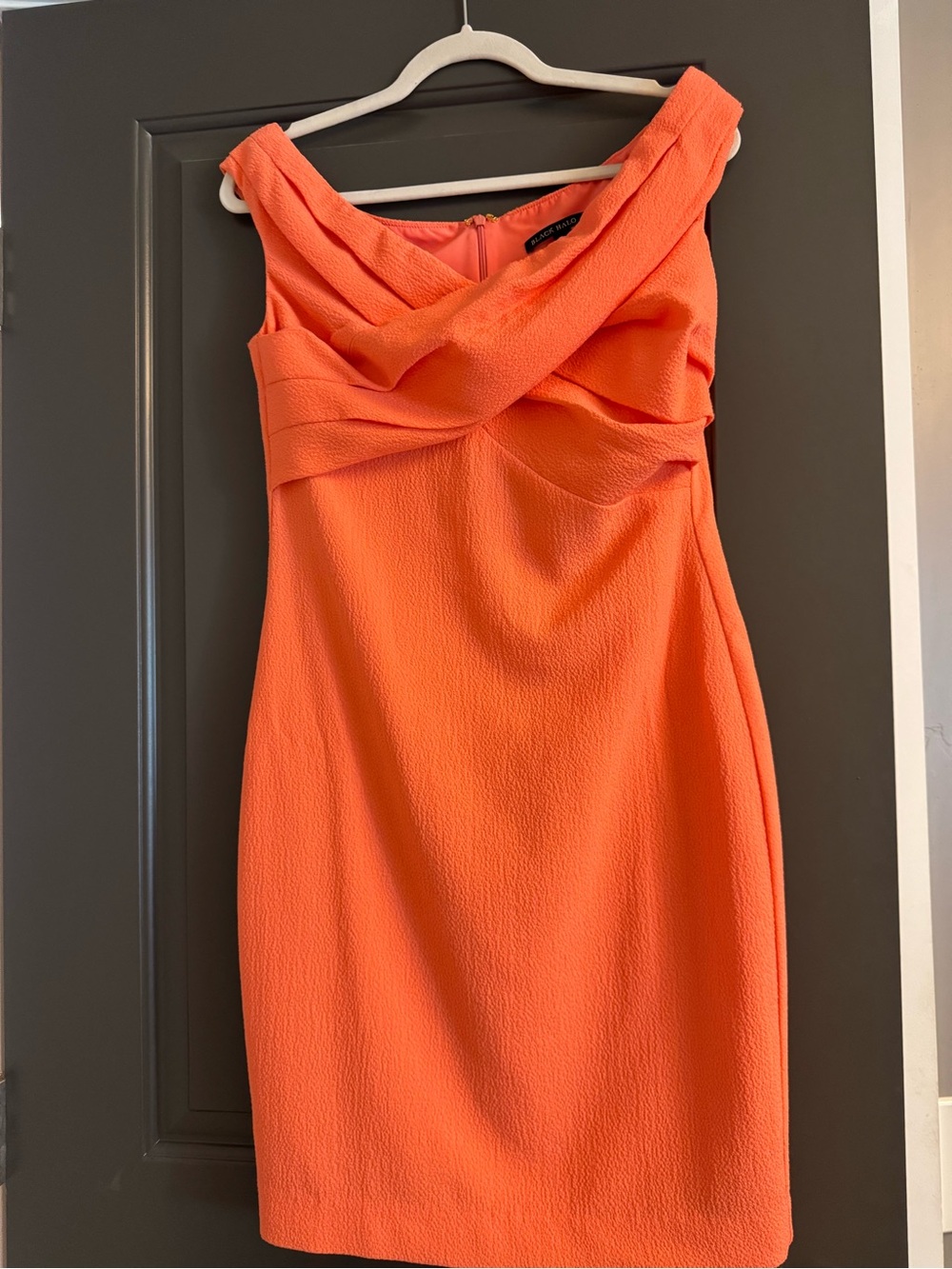 Black Halo Vibrant Orange One-Shoulder Draped Sheath Dress